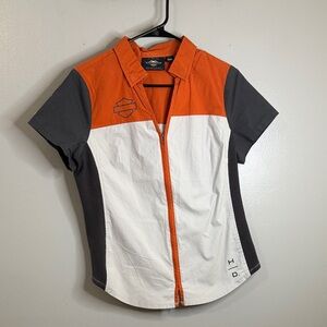 Harley-Davidson Orange, White, and Black Zipper Shirt
